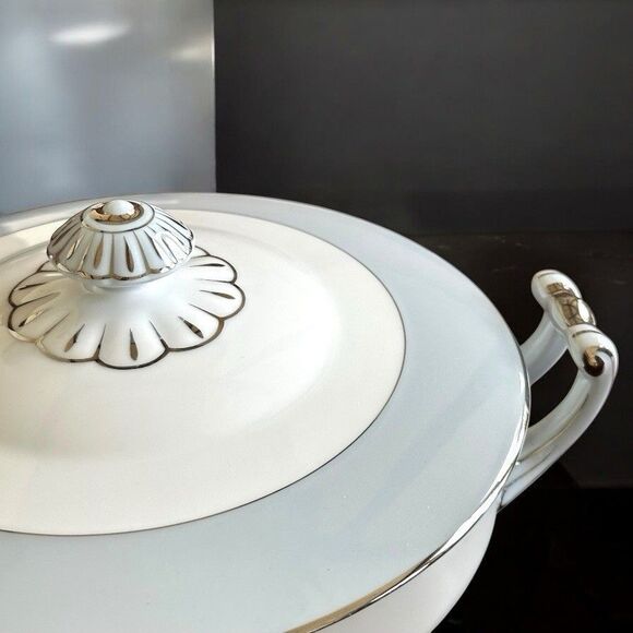 Seyei Fine China Nagoya Japan 398 China Casserole Dish Gray Platinum Silver - Picture 8 of 11